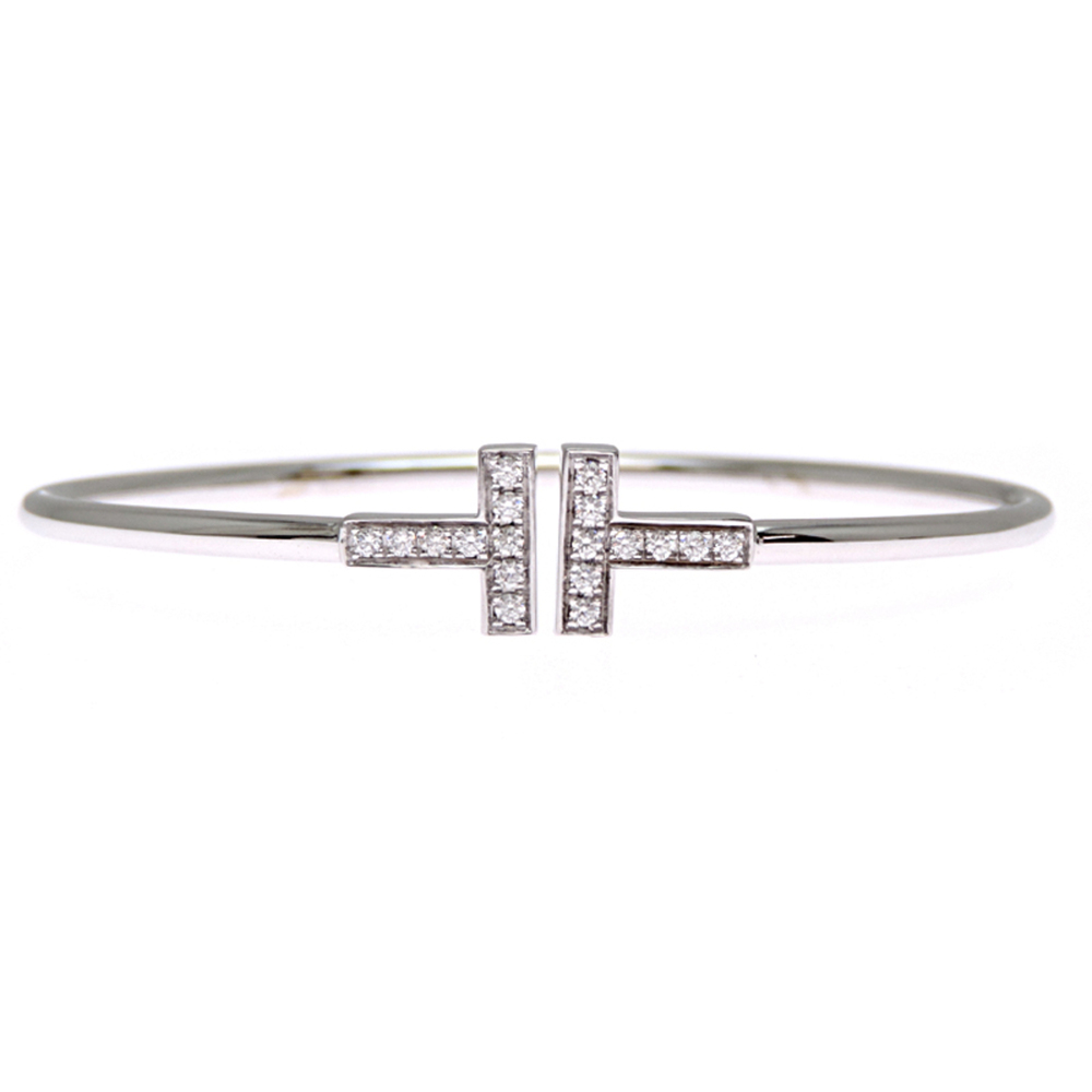 Tiffany & Co. 18KWG T Diamond Wire Bracelet for Women and Men, 18K White Gold